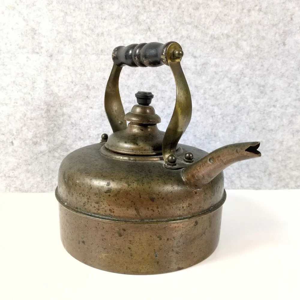 Vintage Simplex Patent Solid Copper Tea Kettle Made in England Wood Handle
